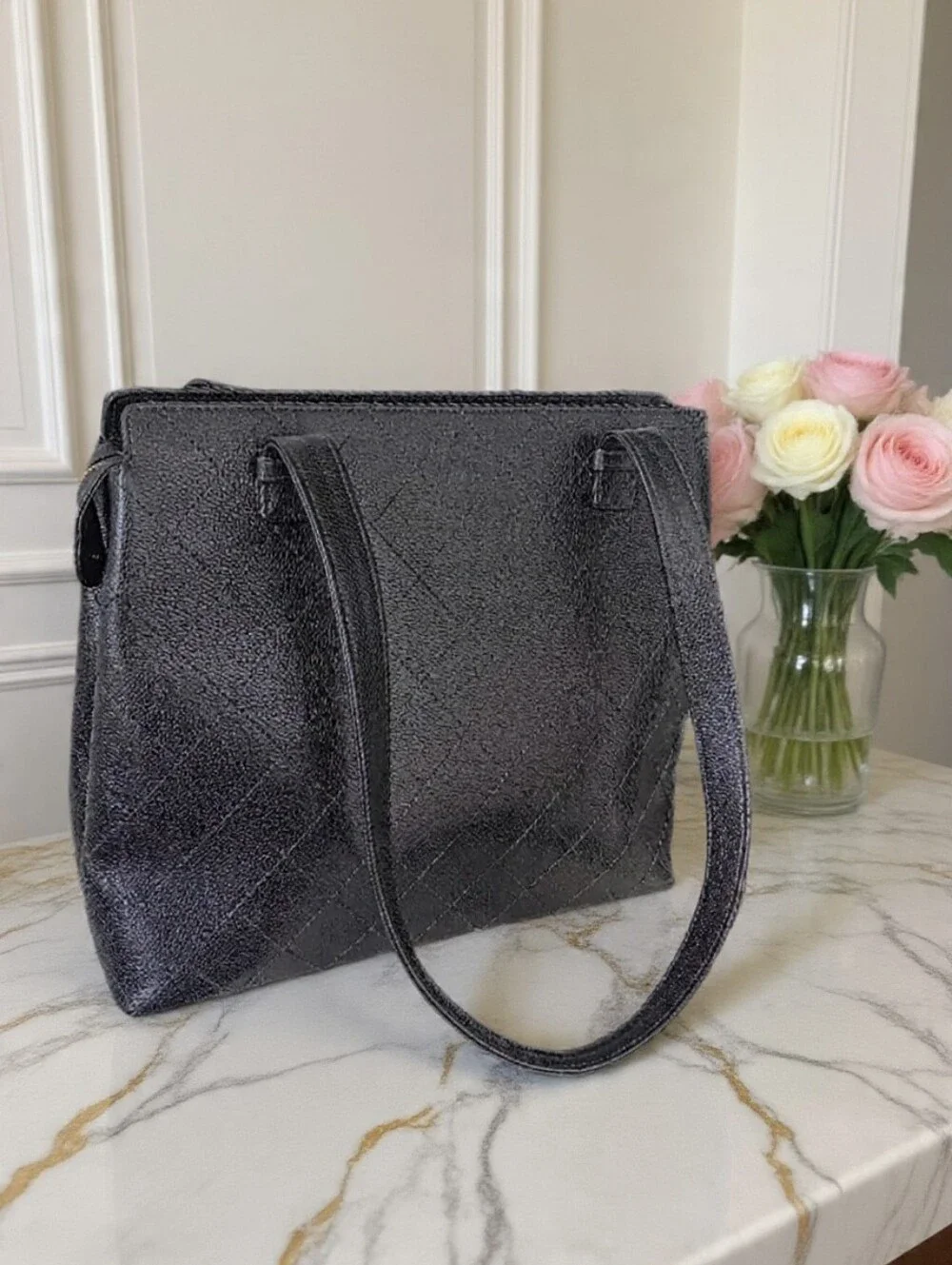 Chanel Vintage Black Caviar Diamond Quilted Shoulder Tote ✨ LIKE NEW